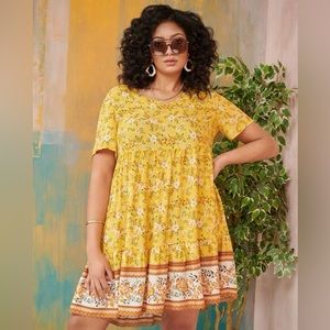 SHEIN Plus Floral Ruffle Hem Smock Dress